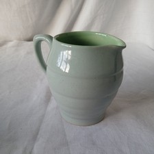 Lovatts Langley Pottery Jug Pale Blue / Green 1/2 Pint Ribbed jug