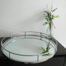 Round Silver Mirror Candle Tray  Wedding Table Plate Decorative Tray 38 cm New