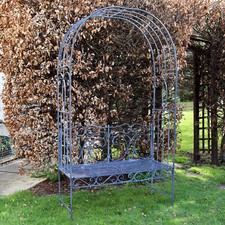Antique Grey Garden Bench Arbour Steel Metal Rustic 2 Seater Outdoor Patio Seat