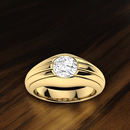 Gold mens ring round - gold, diamond