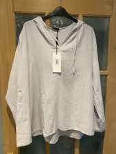 Luca Vanucci Women's Linen Hooded Top Size Large Light Grey Long Sleeve New