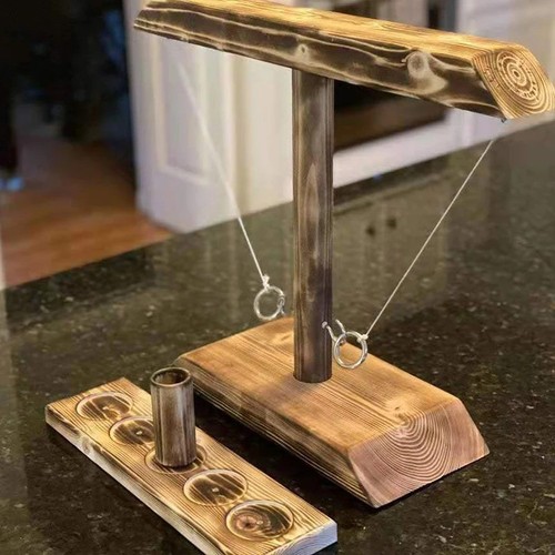 Wooden ring toss shot board - &,