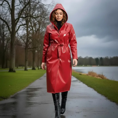 Shiny pvc raincoat hooded - shiny,