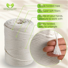 Macrame Yarn Cord 3mm 200m MeriWoolArt Öko-Tex 100% Recycled Cotton Color Boxed