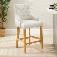 Luxury Natural Fabric Scoop Back Bar Stool – Natural Oak Legs - Kitchen - B-601