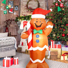 5ft Christmas Inflatable Gingerbread Man & Santa Hat w/ LED Lights Outdoor🔥🔥