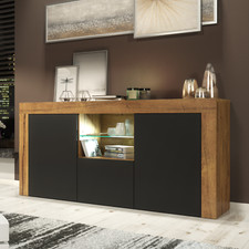 Modern TV Unit 145cm | Oak Cabinet I Black Matt Doors I Free LED TV Stand