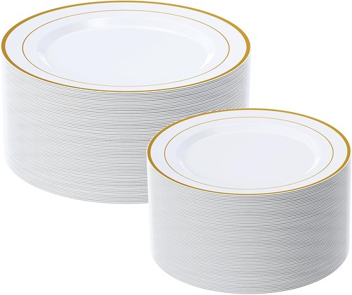 Gold plastic plates set - of, 60