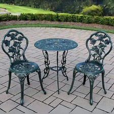 Green Bistro Set Outdoor Patio Garden Furniture Table and 2 Chairs Metal Frame