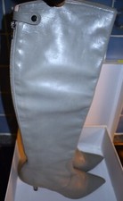 Finest PURA LOPEZ Pale Grey ALL Leather heeled KNEE BOOTS UK4 EU37 US6.5