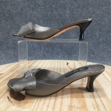 Brighton Sandals Womens 6.5 Slide Silver Leather Bow Kitten Heels Slip On Casual