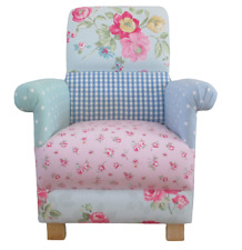 Laura Ashley Chair Patchwork Blue Duck Egg Gingham Fabric Shabby Chic Nursery