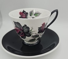 Vintage Royal Albert "Masquerade"  1950's Black Rose Teacup Saucer Gothic Rose