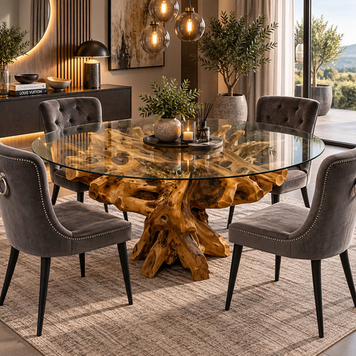 Teak root round table with - teak,