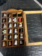 22 Thimbles In Wooden Display