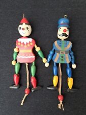 2 Vintage Pull String Wooden Toy Soldier Nutcracker Hanging Christmas Decoration