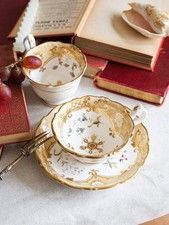 19th English Porcelain Trio Hilditch Tea And Coffee Cup Saucer, Embossed Pattern