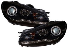 VW GOLF MK6 09-13 BLACK DRL LED DEVIL EYE R8 DESIGN PROJECTOR FRONT HEADLIGHTS