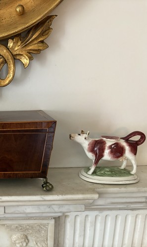 Staffordshire pottery cow - pottery,