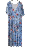 Stitch Fix 41 Hawthorn Elisse Knit Surplice Maxi Dress Floral Blue Plus 2X