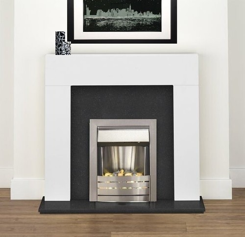White fireplace surround black - white,