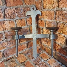 Rustic wrought iron Wall sconce  Gothic  style.  candle holder. vintage. silver 