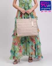 RRP€270 COCCINELLE Jacquard Tote Bag Large Two-Tone Double Handles