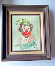 Abstract Vintage Frank Dressen Oil Canvas Painting of Clown Smirk Smile
