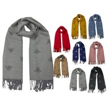 Womens Bee Print Reversible Soft Cashmere Blend Winter Scarf Premium Shawl Wrap