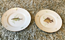 2 x Richard Ginori Quenelle Dinner Plate Fish 10½" Scalloped Edge Gold Rim