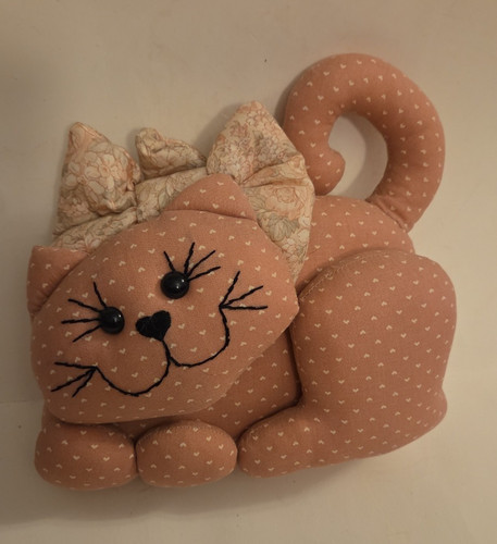 Freestanding pink fabric cat - freestanding,