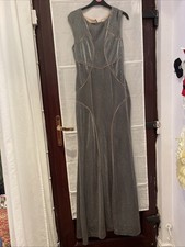 Ladies Coast Silver Grey Glitter Full Length Evening Dress Size 14