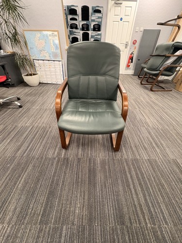 Green leather cantilever - cantilever, chair