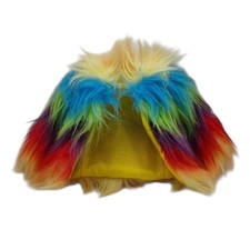 Barbie Doll Fur Coat-Jacket Faux Rainbow Coloured Fur Yellow Satin Lining