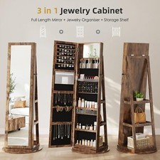 Jewelry Storage Cabinet Full-Length Mirror Lockable 360° Swivel Armoire Shelf