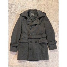 Zara Casual No. 1975 Gray Wool Blend Double Breasted Belted Pea Coat Women's