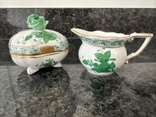 Herend  Green Chinese Bouquet / Apponyi pattern Lidded Trinket Box, Creamer/ jug