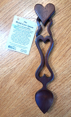 Welsh wooden love spoon with - love,