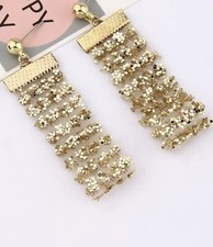 Gold  Crystal Long Drop Dangle Earrings Gold Bling Statement Earrings  Studs