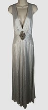 $1400 Jenny Packham Women's Gray Embellished Wrapped Satin Gown Dress Size 8