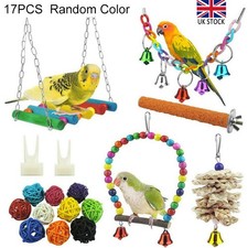 17 Pack Parrot Toys Set Metal Rope Small Ladder Stand Budgie Cockatiel Cage Bird