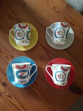 CATH KIDSTON - Colourful Retro 'Clocks Design' Set of 4 x Cups & Saucers