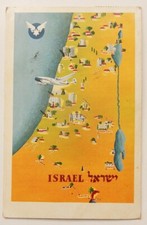 EL AL AIRLINES ISRAEL MAP LOCKHEED CONSTELLATIONS ADVERT POSTCARD POSTER 1950'S