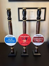 3 X Dummy Wooden BEER PUMPS with GENUINE REAL ALE BADGE. ManCave Home Bar