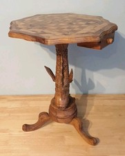 Vintage Inlaid Chess Table With Carved Fish Stand