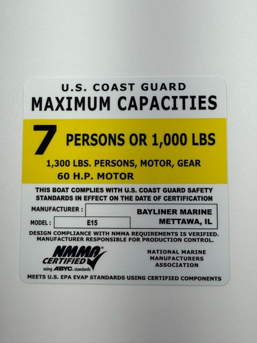 Bayliner e15 capacity decal - bayliner,