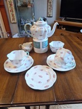 Shelley Rosebud 13426 Complete Tea For 2 With Tiny Biscuit Plate