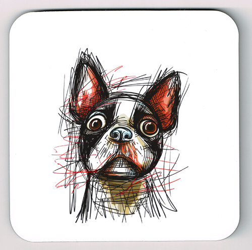 Boston terrier coaster doodle - terrier,