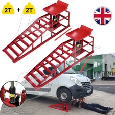 2 Ton Hydraulic Car Ramps Heavy Duty Garage Van Ramp with 5 Ton Bottle Lift Jack