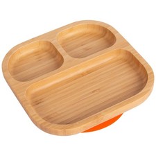 Tiny Dining Orange Divided Bamboo Baby Suction Plate Toddler Weaning Feeding Set
